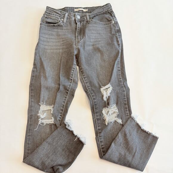 Levi's Denim - Levis Jeans Womens 27 Black Skinny Distressed 721 High Rise Stretch (A0132)
